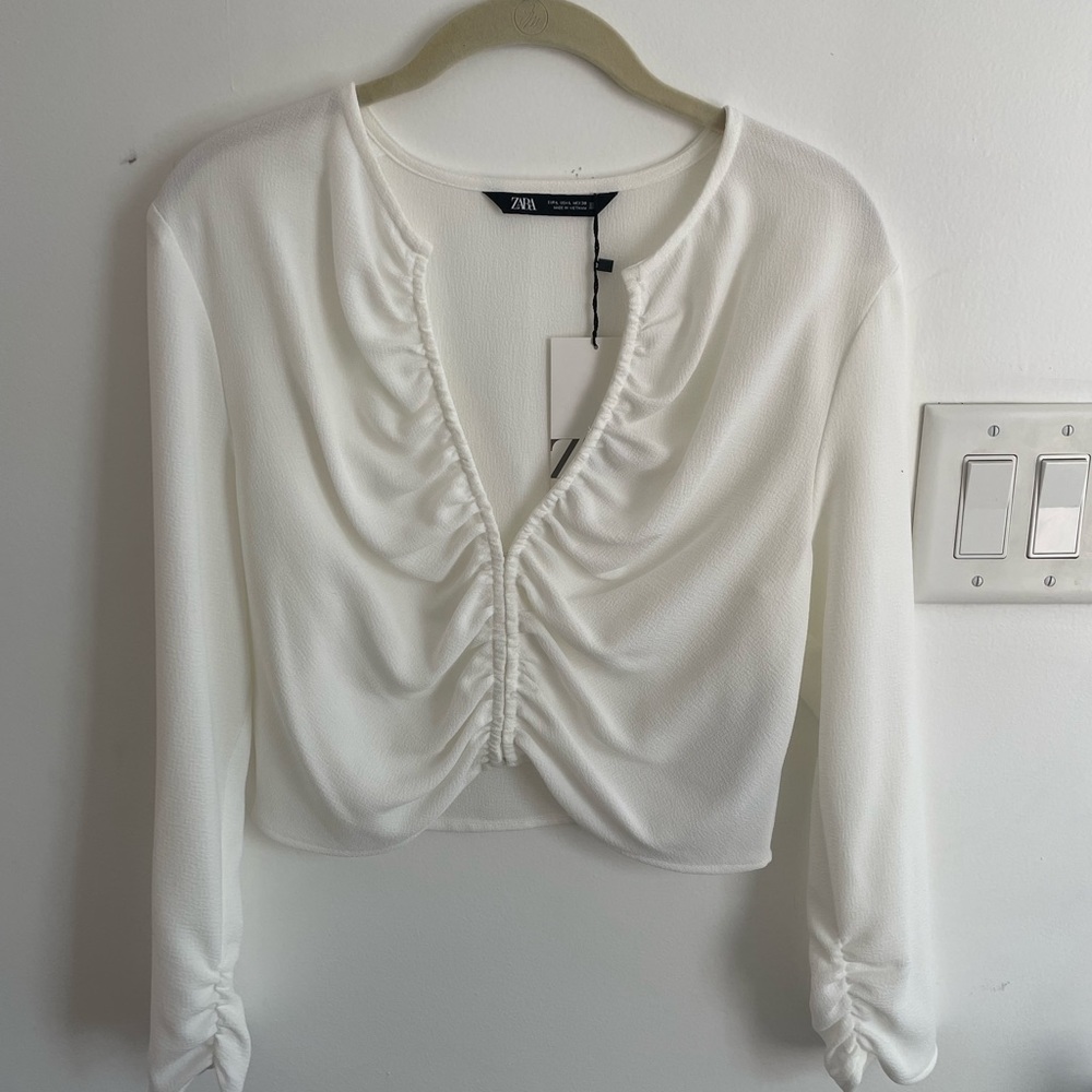ZARA | White Crop Top Blouse | L